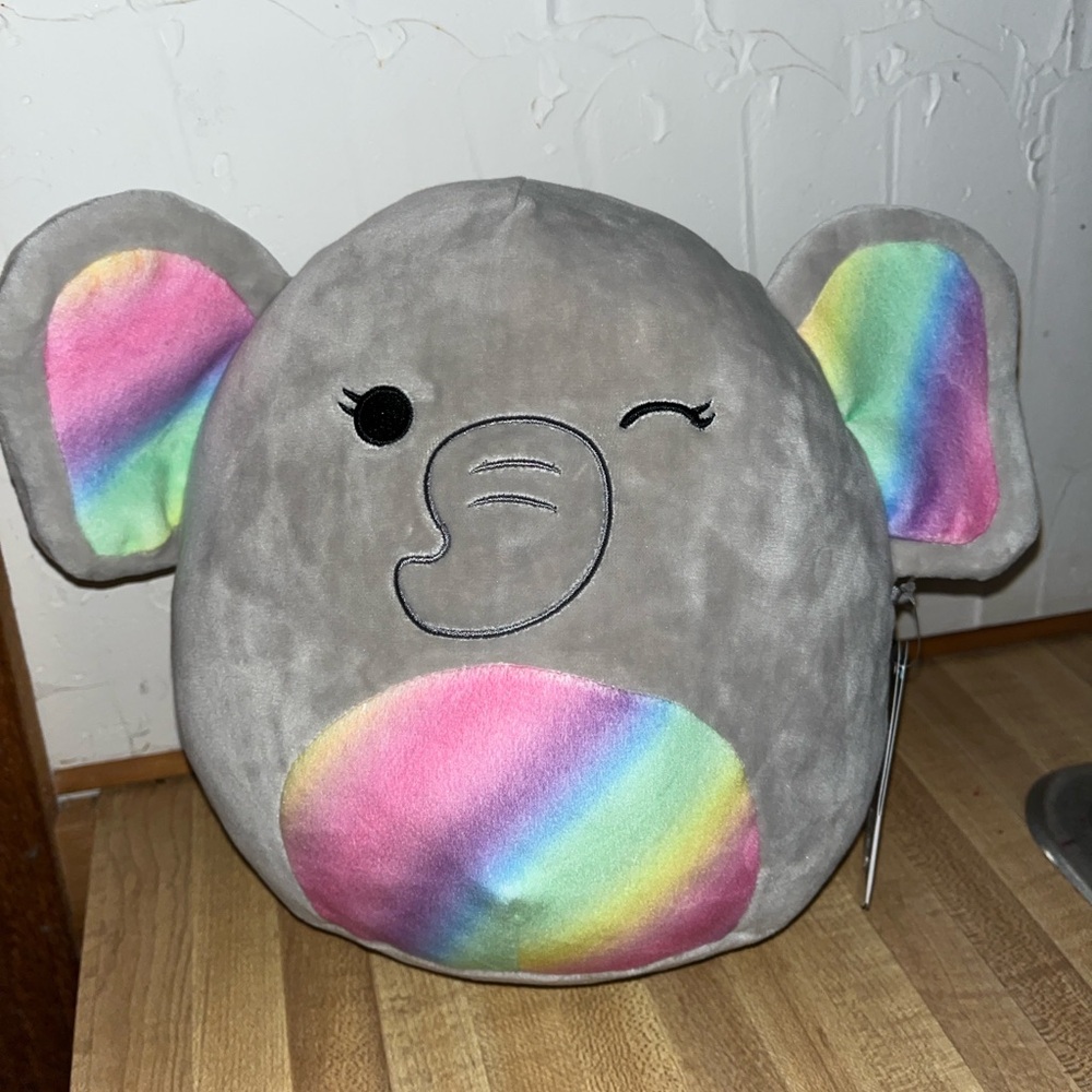 8” Elephant named Mila with rainbow ears new with tag